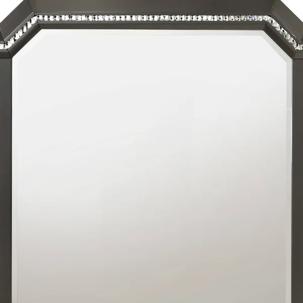 Contemporary Style Wooden Decorative Mirror with LED Lights, Gray