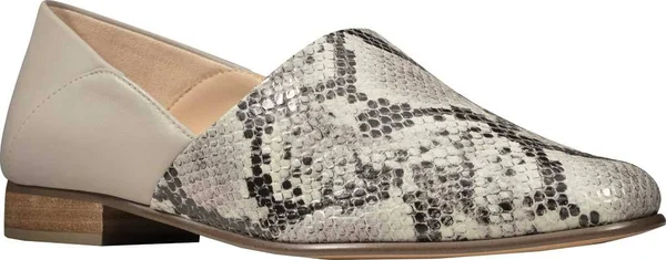 Clarks Pure Tone Womens Leather Slip on Flats, Grey Snake