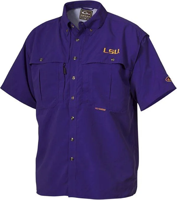 Drake Men's LSU Wingshooter Short Sleeve Shirt (Large - Purple)
