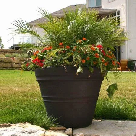 Round Polyresin Mesa Planter - Size: 16.5 Diam. x 12.5H, Brown