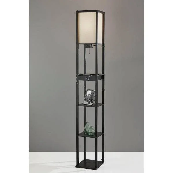 Adesso 72 in. Black Wood Shelf Floor Lamp with 1-Drawer and 3-Shelves