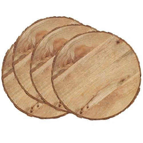 Fennco Styles Bark Edge Wood Grain Decorative Charger Plates 14x22 Round - Set of 4 – Natural Mango Wood Table Chargers for Banqu