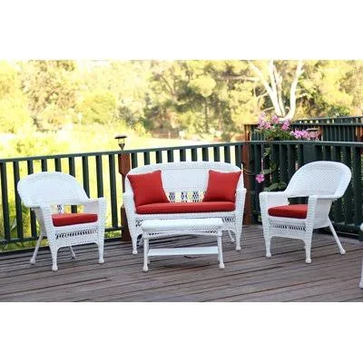 Cecilton 4 Piece Sofa Sating Group with Cushions August Grove Frame Color: Black, Cushion Color: Red