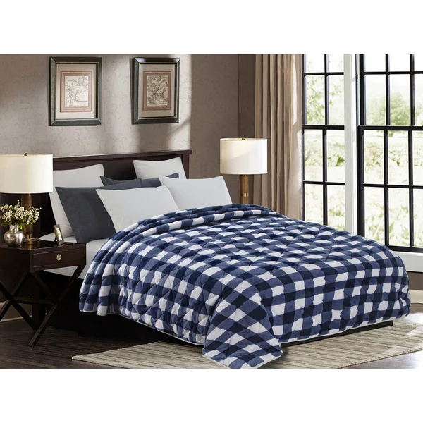 Lorient Home Ultra Soft Premium Reversible Microfiber Sherpa Blanket King 110x92 Cozy Light Weight for All Seasons Navy