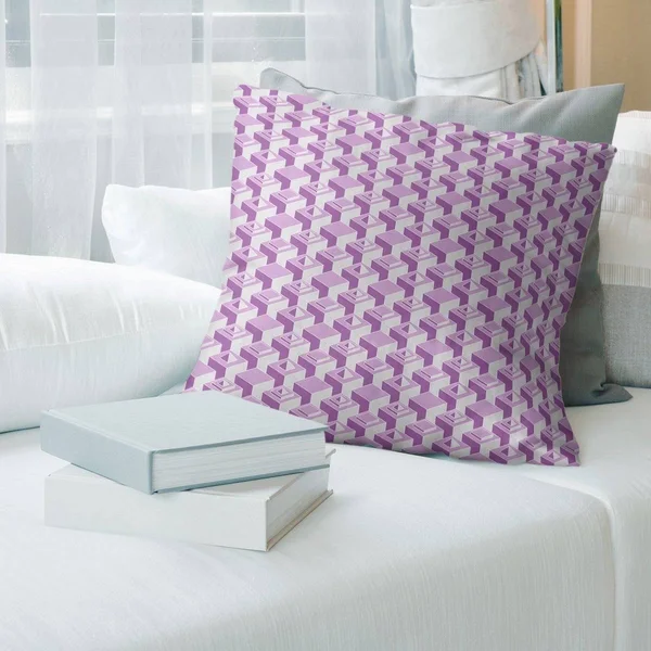 Porch & den Durell Monochrome 3D Cube Pattern Throw Pillow - 16 x 16 - Violet - Linen