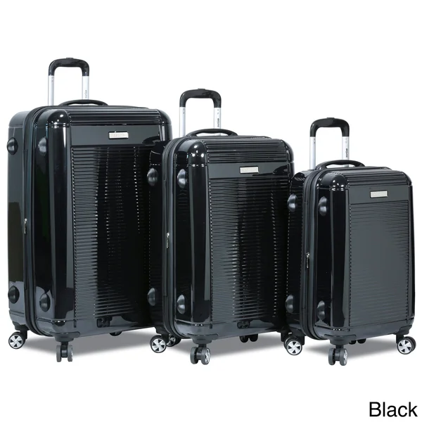 Dejuno Venture 3-Piece Hardside Spinner TSA Lock Luggage Set - Black