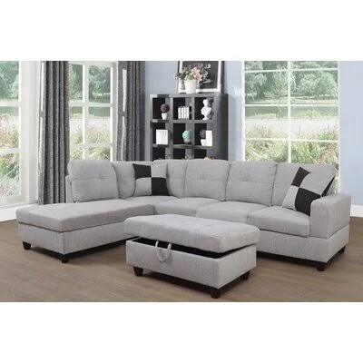 Russ 103.5x22 Wide Linen Sectional with Ottoman Andover Mills Fabric: Light Gray - Orientation: Left Hand Facing