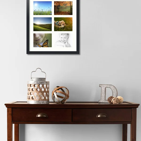 Collage Picture Frame - Satin Black Frame with 6 openings for 6x8 Photos with White Porcelain Mat. D3926EL1006, ArtToFrames