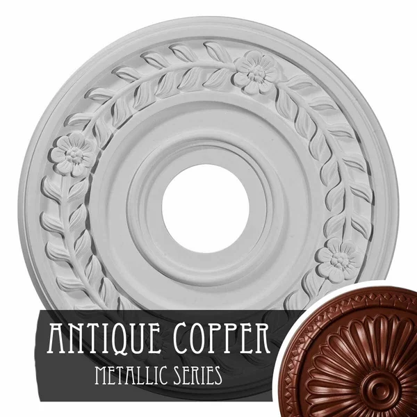 16 1/4x22OD x 3 5/8x22ID x 1x22P Wreath Ceiling Medallion (Fits Canopies Up to 5 1/2x22), Hand-Painted Black Pearl