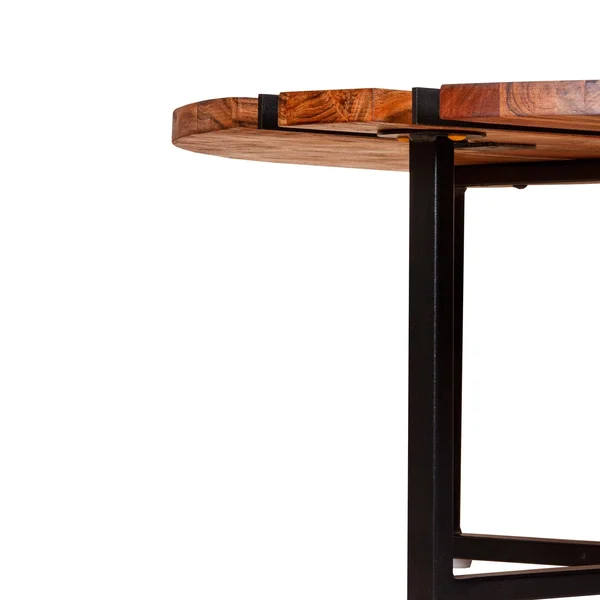 36 Inches Round Wooden Top Coffee Table with Metal Base, Brown and Black, Saltoro Sherpi