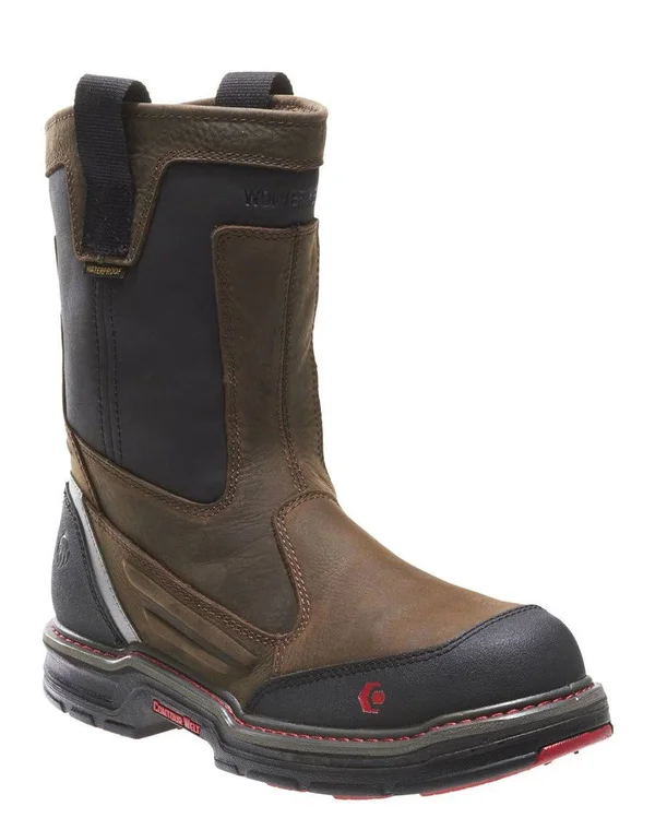 Wolverine Mens Brown/Black Leather Overman WP 10in EH Work Boots - 14