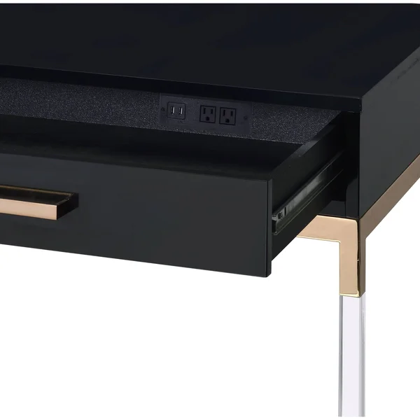 Acme Adiel Built-in USB Port Writing Desk Black & Gold Finish