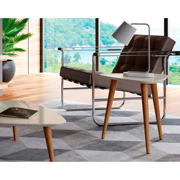 Manhattan Comfort Utopia 19.68x22 High Triangle End Table with Splayed Wooden Legs in Off White