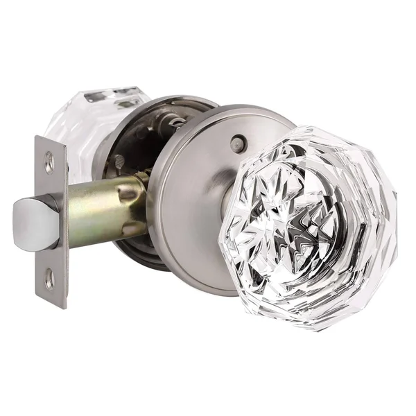 Cystal Glass Door Knob 1 Pack, Heavy Duty Satin Nickel Privacy Door Knob Sets, Bedroom/Bathroom Interior Door Handles with Euro