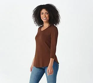 Isaac Mizrahi Live! Essentials Pima CottonCurved Hem Top, Size Medium, Hickory Brown