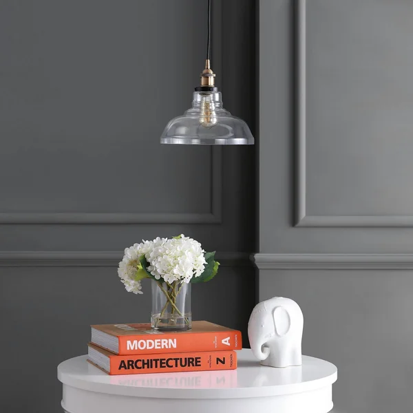 11x22 Metal/Glass Litchfield Farmhouse Pendant (Includes Energy Efficient Light Bulb) Brass - Jonathan Y 79755909
