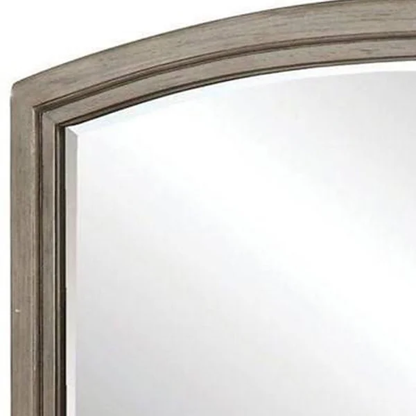 Benjara 46 inch Transitional Style Curved Wooden Frame Mirror - Gray