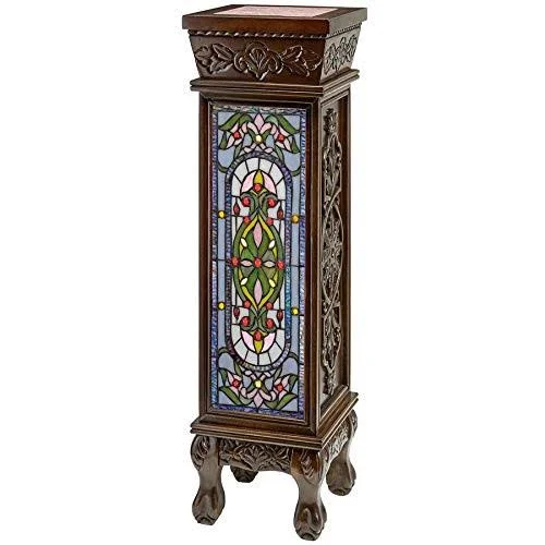 Design Toscano Baldwin Beaux-Arts Stained Glass Illuminated Hand-Crafted Pedestal