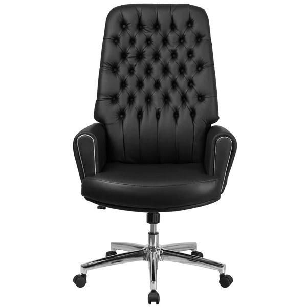 50.5x22 High Back Traditional Tufted Leather Executive Swivel Office Chair with Silver Welt Arms