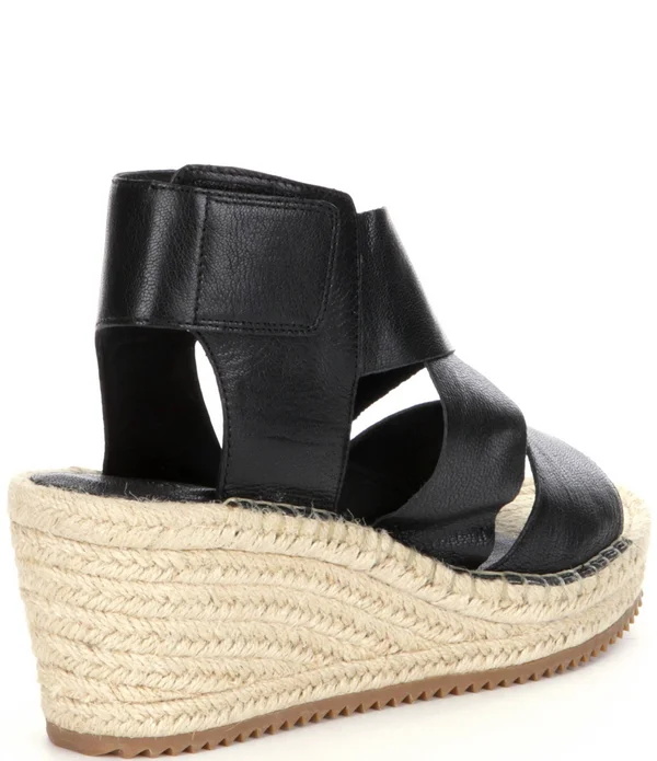 Eileen Fisher Willow Espadrille Platform Wedge Sandals - Black