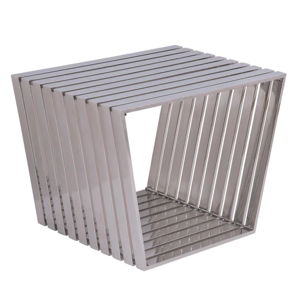 LeisureMod Trapezium Polished Stainless Steel Modern Slat Bench