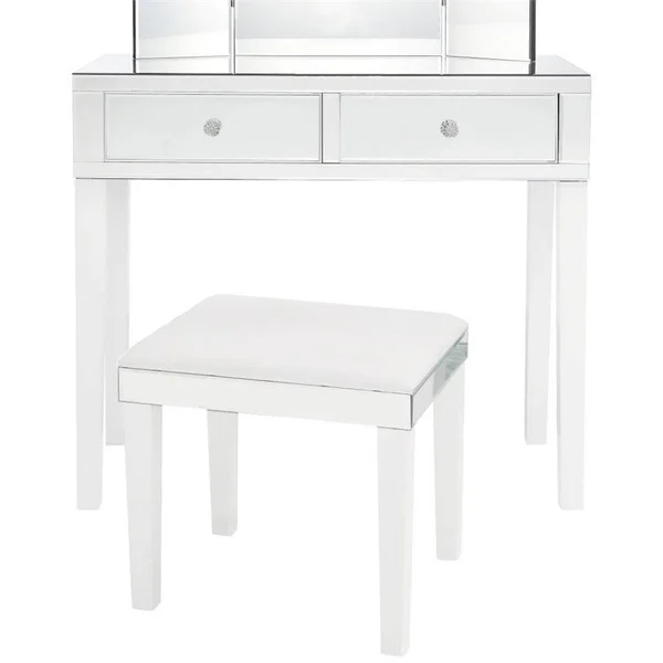 Brika Home 2 Piece Mirrored Bedroom Vanity Set in White - BR-1890233