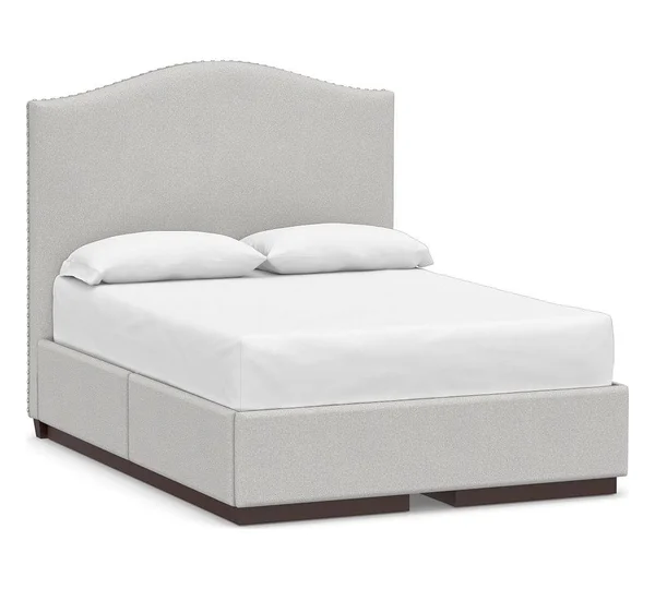 Raleigh Curved Upholstered Tall Headboard with Pewter Nailheads, Full, Park Weave Ash