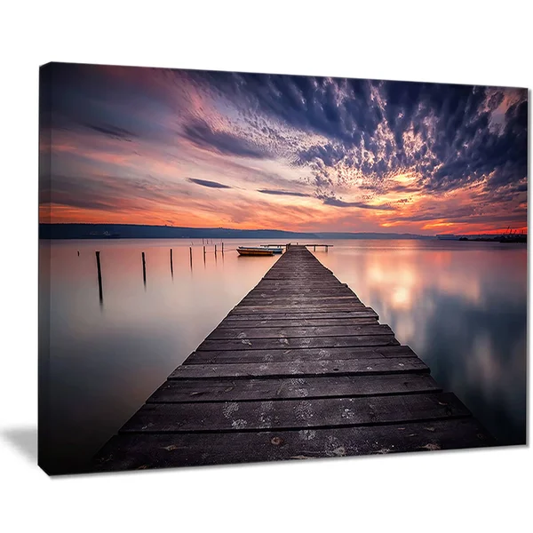Designart PT8351-32-16 Colorful Sunset Over Lake Landscape Photo Canvas Print - 32x16x22