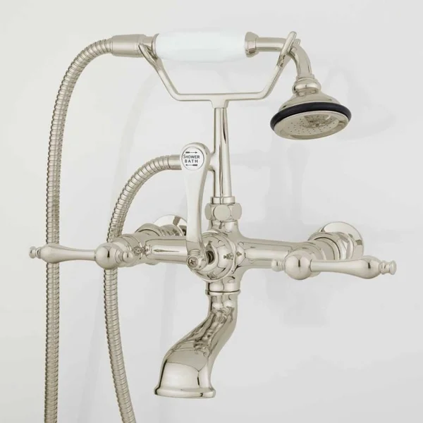 Signature Hardware 926866-2 Wall Mounted Tub Filler Faucet with 2x22 Wall Couplers and Lever Handles - Includes Hand Shower Valv