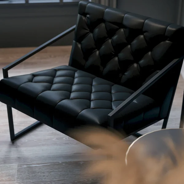 Merrick Lane Black Faux Leather Modern Lounge Chair with Tufted Seating and Dark Gray Metal Frame
