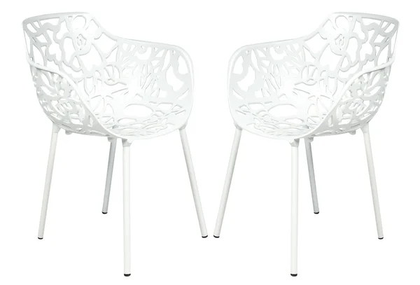 LeisureMod Modern Devon Aluminum Chair with Arm in White, Set of 2