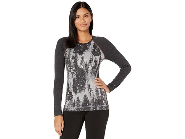 Smartwool Merino 250 Baselayer Pattern Crew - Women's Light Gray Forest Scape - XL