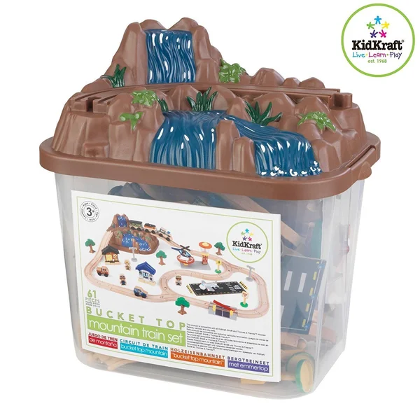 Kidkraft 17826 Bucket Top Mountain Wooden Train Track Set for Kids - Railway with Accessories Included (61 Pieces)