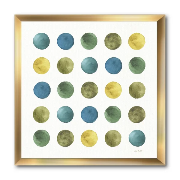 Designart 'Green Tones Geometric Circles' Mid-Century Modern Framed Art Print - 30 in. Wide x 30 in. High - Orange