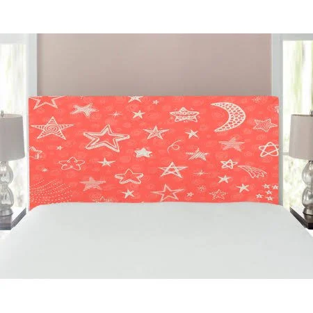 Star Headboard - Moon and Stars Theme Pattern Starry Night Shooting Stars Space Galaxy Style, Upholstered Decorative Metal Bed He