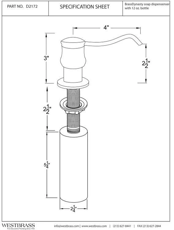 Westbrass D2172-07 Dynasty Satin Nickel Soap/Lotion Dispenser