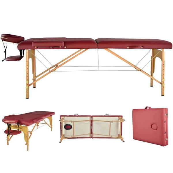 Bestmassage Burgundy PU Portable Massage Table w/Free Carry Case U1