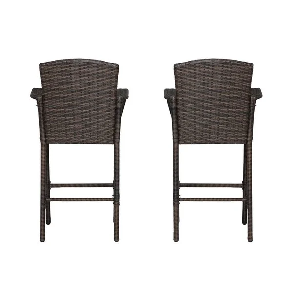 Wo 47 inch All Weather Outdoor Patio Wicker Barstool (Set of 2), Coffee