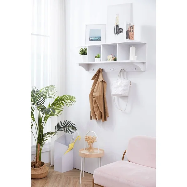 Vanity Art Entryway 5 Brown Hook Wall Mounted Coat Rack with Storage Hanging Shelf Entryway Organizer We-6706-bw, Men's, Size: L