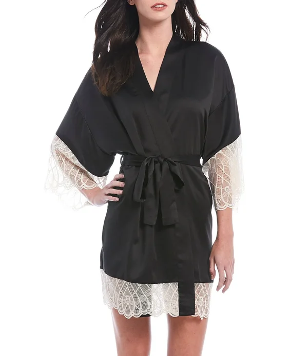 Flora Nikrooz Gabby Kimono Robe - Medium - Black