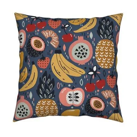 Pink and Gold Fruit Bright Throw Pillow Cover W Optional Insert by Roostery, Size: 18 x 18 Cu003EOnly