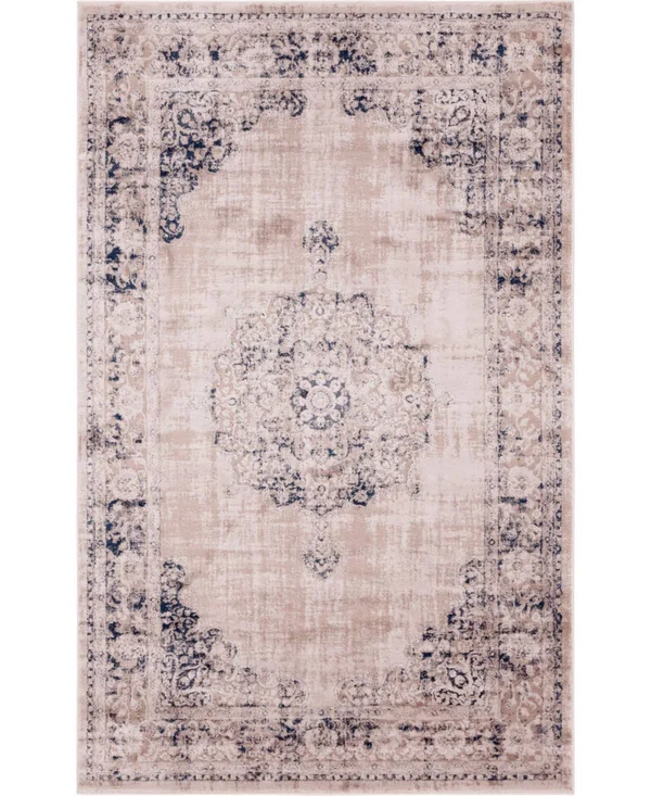 Unique Loom Leila Blackthorn Area Rug - 5& x 8& - Tan/Navy