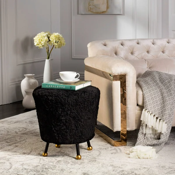 Safavieh Oriana Retro Sheepskin Ottoman - Black