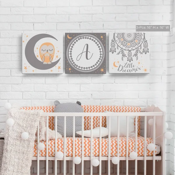 Little Dreamer 3-Pc Canvas Monogram Nursery Wall Art Set - M