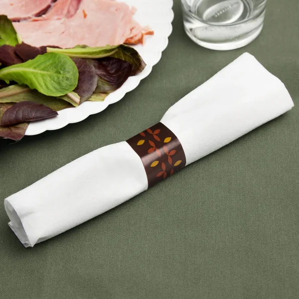 Hoffmaster 119975 CaterWrap 17x22 x 17x22 Pre-Rolled Earthtone Linen-Like White Napkin and Brown Heavy Weight Plastic Cutlery Se
