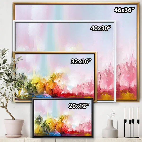 Designart &Abstract Tree in Colorful Meadow& Modern & Contemporary Framed Canvas Wall Art Print - 40 in. Wide x 30 in. High