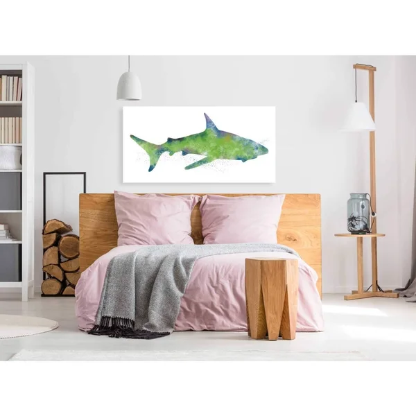 'Watercolor Shark II' by Linda Woods, Canvas Wall Art 24 x 12