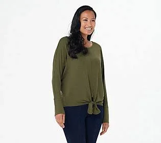 Belle by Kim Gravel French Terry Tie-Front Top - Size 1X, Loden