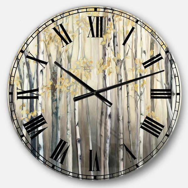 Designart 'Golden Birch Forest I' landscapes Large Wall Clock - 29 in. Wide x 29 in. High