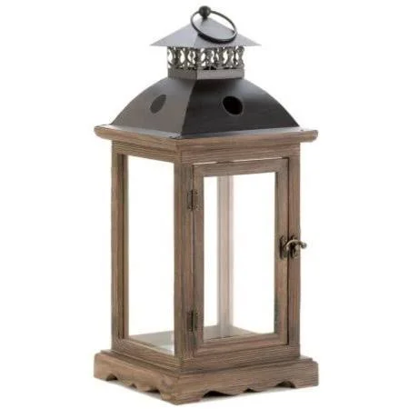 Large Rustic Wood Lantern - The Stately Design of This Candle Lantern Will Dress Up Your Home, Indoors or Out. Use The Front Latc